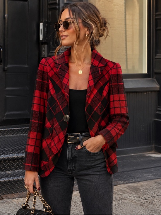 Tailor B. Moss Jackets & Blazers - Tailor B. Moss Vintage (90s/00s) Red & Black Buffalo Plaid Blazer - Size 2